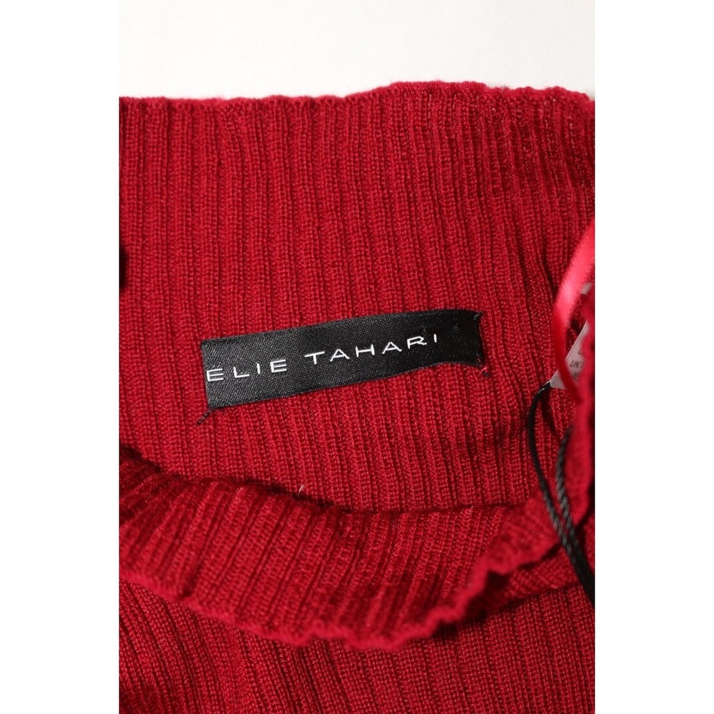 Elie Tahari Raspberry Mock Neck Ribbed Sweater Top Merino Wool Sz S - Picture 8 of 12